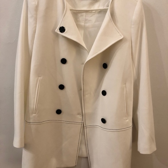 ZARA WHITE MEDIUM LENGHT LAPEL COAT WITH CONTRASTING STITCHING BUTTONS S… - Picture 5 of 7